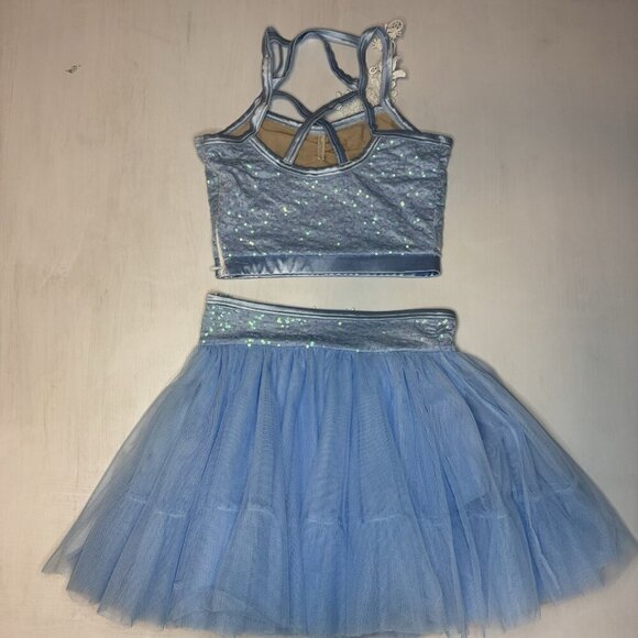Weissman Dance Costume Girls L 2-Piece Blue Tutu Top Cinderella 9491 Sequins - Picture 5 of 16